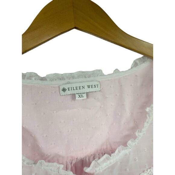 Eileen West Light Pink White Swiss Dot Nightgown Short Sleeve Romantic XL - Picture 3 of 5